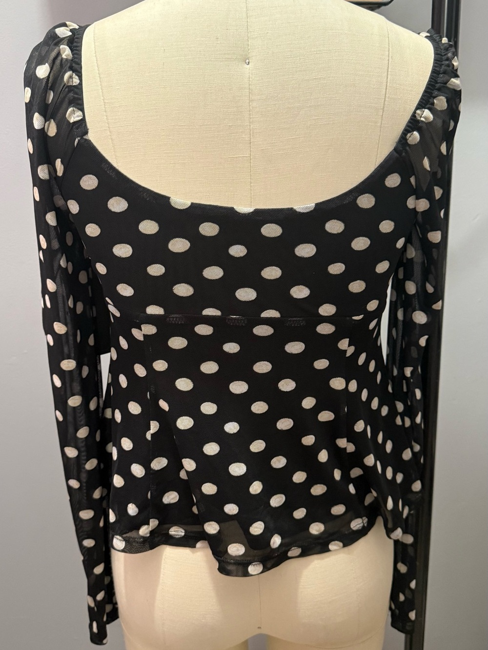 Lily White Black Mesh Polka Dot Long Sleeve Top - Picture 5 of 7